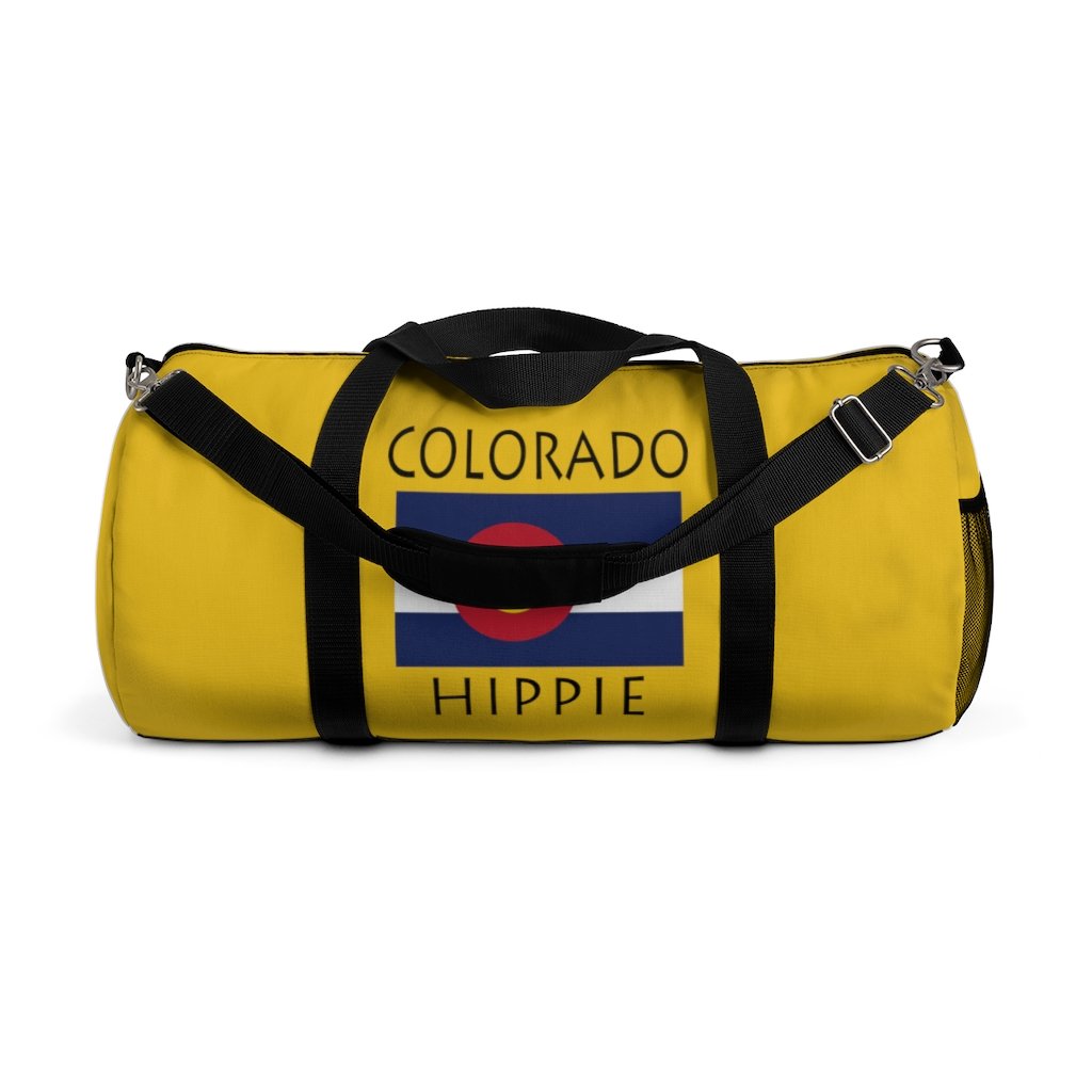 Stately Wear's Colorado Flag Hippie duffel bag is colorful, iconic and Boho stylish. We are a Katie Couric Shop partner. This duffel bag is the perfect accessory as a beach bag, ski bag, travel bag, shopping bag & gym bag, Pilates bag or yoga bag. Custom made one-at-a-time with environmentally friendly biodegradable inks & dyes. 2 sizes to choose. Stately Wear's bags are very durable, soft and colorful duffels with durable straps.