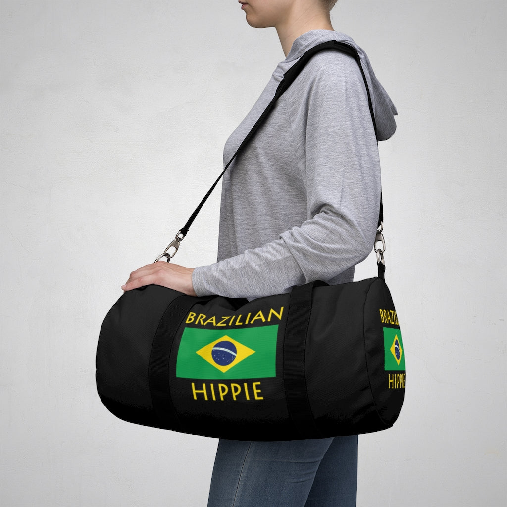 Stately Wear's Brazilian Flag Hippie duffel bag is colorful, iconic and boho stylish. We are a Katie Couric Shop partner. This duffel bag is the perfect accessory as a beach bag, ski bag, travel bag, shopping bag & gym bag, Pilates bag or yoga bag. Custom made one-at-a-time with environmentally friendly biodegradable inks & dyes. 2 sizes to choose.  Stately Wear's bags are very durable, soft and colorful duffel bags.  Stately Wear's flag hippie bags also have durable straps. 