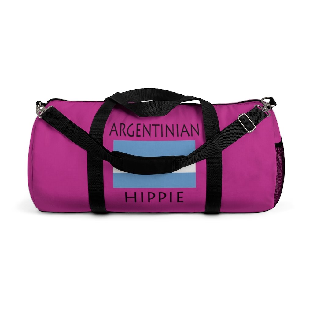 Stately Wear's Argentinian Flag Hippie duffel bag. We are a Katie Couric Shop partner. The perfect accessory as a beach bag, ski bag, travel bag & gym or yoga bag. Custom made one-at-a-time. 2 sizes to choose.