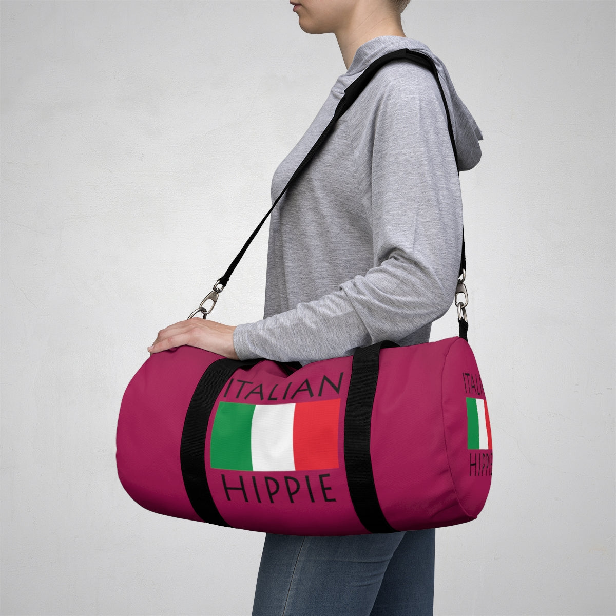 Stately Wear's Italian Flag Hippie duffel bag is colorful, iconic and stylish. We are a Katie Couric Shop partner. This duffel bag is the perfect accessory as a beach bag, ski bag, travel bag, shopping bag & gym bag, Pilates bag or yoga bag. Custom made one-at-a-time with environmentally friendly biodegradable inks & dyes. 2 sizes to choose. Stately Wear's bags are very durable, soft and colorful duffels with durable straps.