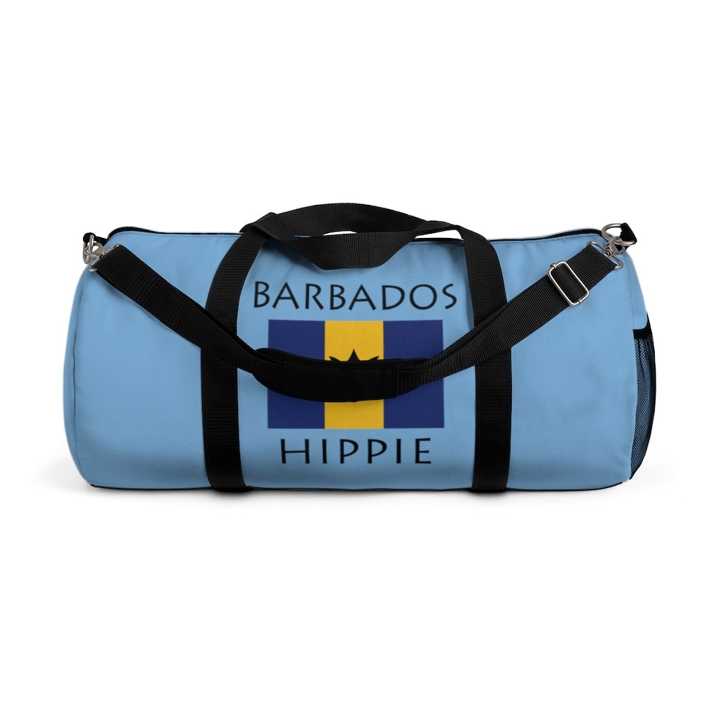 Stately Wear's Barbados Flag Hippie duffel bag is colorful, iconic and stylish. We are a Katie Couric Shop partner. This duffel bag is the perfect accessory as a beach bag, ski bag, travel bag, shopping bag & gym bag, Pilates bag or yoga bag. Custom made one-at-a-time with environmentally friendly biodegradable inks & dyes. 2 sizes to choose.  Stately Wear's bags are very durable, soft and colorful duffel bags.  Stately Wear's flag hippie bags also have durable straps.  Very chic and boho stylish.