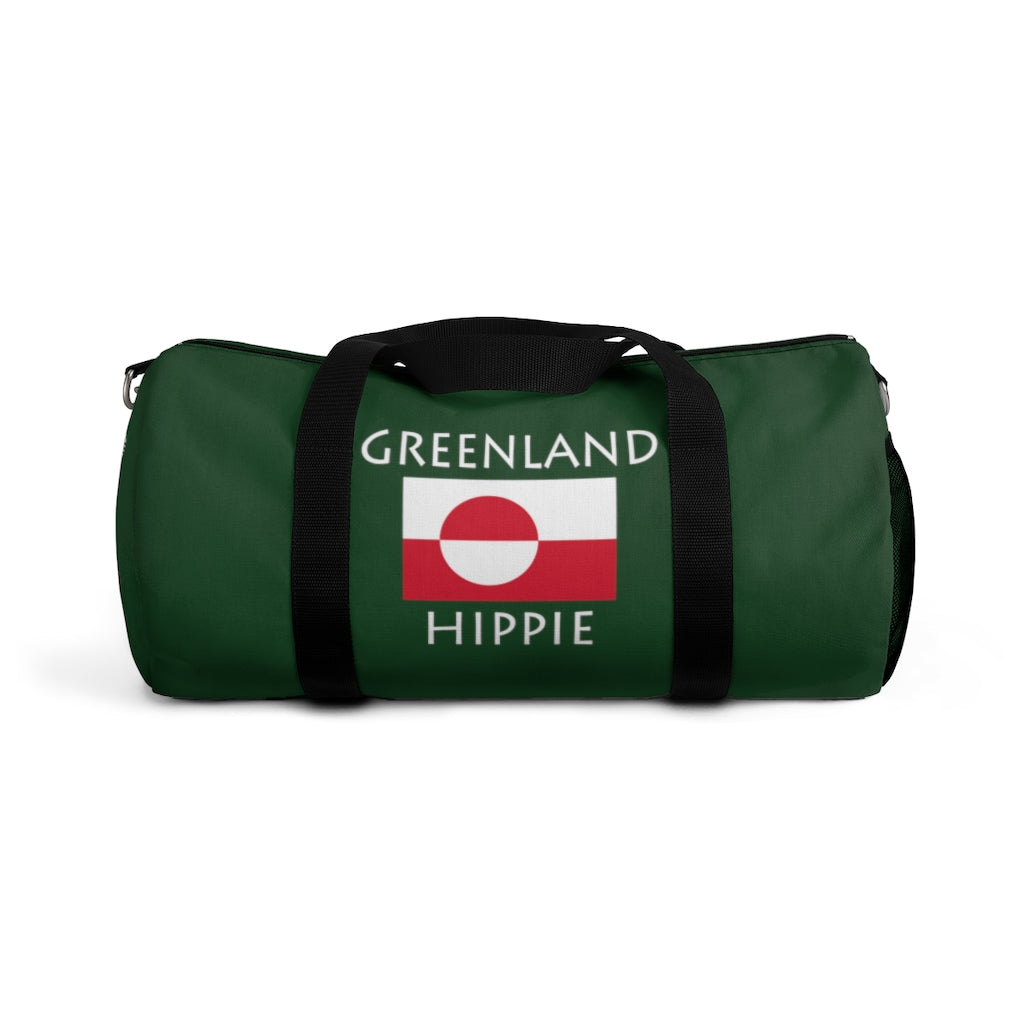 You will love Stately Wear's Greenland Flag Hippie duffel bag. Katie Couric Shop partner. Perfect accessory as a beach bag, ski bag, travel bag & gym or yoga bag.  Custom made one-at-a-time.  Environmentally friendly.  Biodegradable inks & dyes.  Good for the planet. 2 sizes to choose.