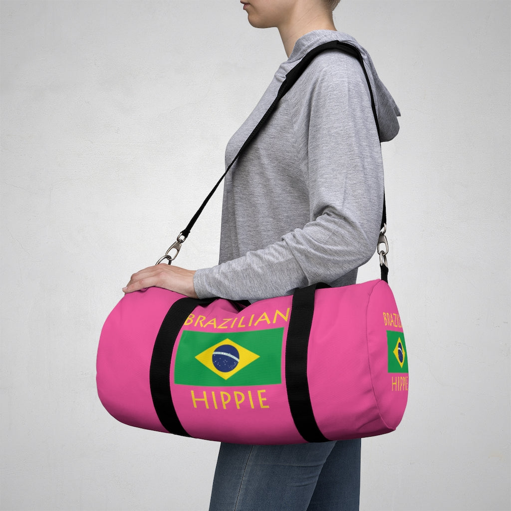 Stately Wear's Brazilian Flag Hippie duffel bag is colorful, iconic and stylish. We are a Katie Couric Shop partner. This duffel bag is the perfect accessory as a beach bag, ski bag, travel bag, shopping bag & gym bag, Pilates bag or yoga bag. Custom made one-at-a-time with environmentally friendly biodegradable inks & dyes. 2 sizes to choose.  Stately Wear's bags are very durable, soft and colorful duffel bags.  Stately Wear's flag hippie bags also have durable straps.  Very chic and boho stylish.