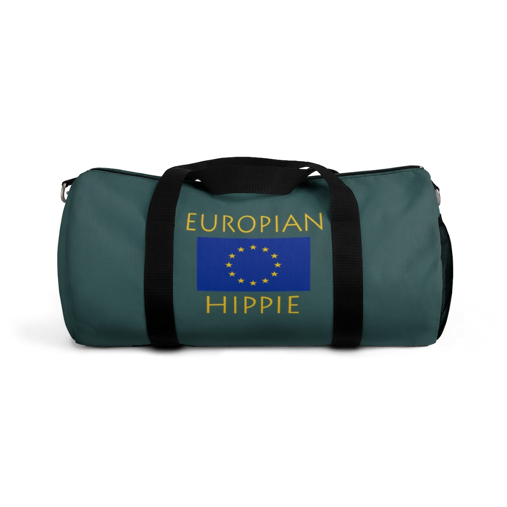  Stately Wear's European Flag Hippie duffel bag is colorful, iconic and Boho stylish. We are a Katie Couric Shop partner. This duffel bag is the perfect accessory as a beach bag, ski bag, travel bag, shopping bag & gym bag, Pilates bag or yoga bag. Custom made one-at-a-time with environmentally friendly biodegradable inks & dyes. 2 sizes to choose. Stately Wear's bags are very durable, soft and colorful duffels with durable strap.