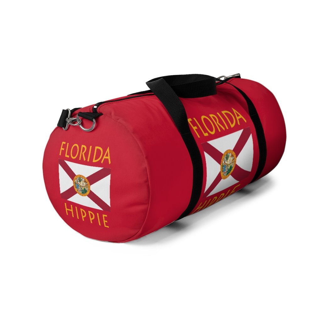 Stately Wear's Florida Flag Hippie duffel bag is colorful, iconic and Boho stylish. We are a Katie Couric Shop partner. This duffel bag is the perfect accessory as a beach bag, ski bag, travel bag, shopping bag & gym bag, Pilates bag or yoga bag. Custom made one-at-a-time with environmentally friendly biodegradable inks & dyes. 2 sizes to choose. Stately Wear's bags are very durable, soft and colorful duffels with durable strap.