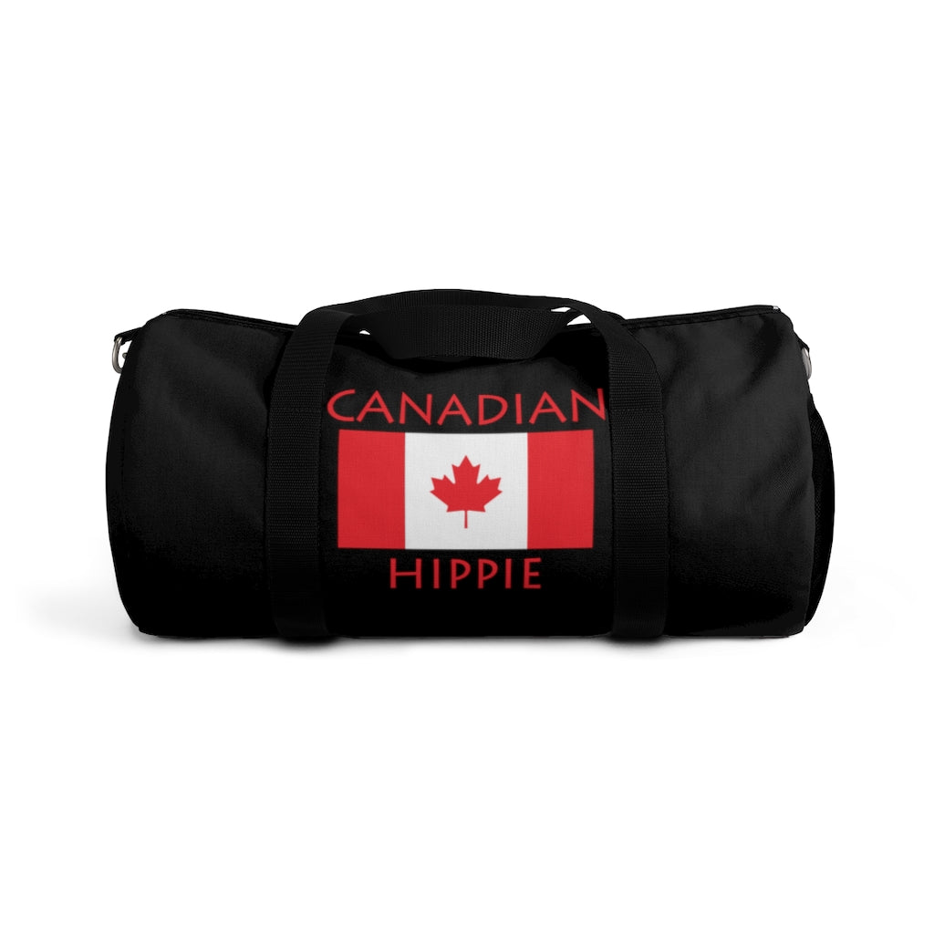 Stately Wear's Canadian Flag Hippie duffel bag. We are a Katie Couric Shop partner. The perfect accessory as a beach bag, ski bag, travel bag & gym or yoga bag. Custom made one-at-a-time. Environmentally friendly. Biodegradable inks & dyes. Good for the planet. 2 sizes to choose.