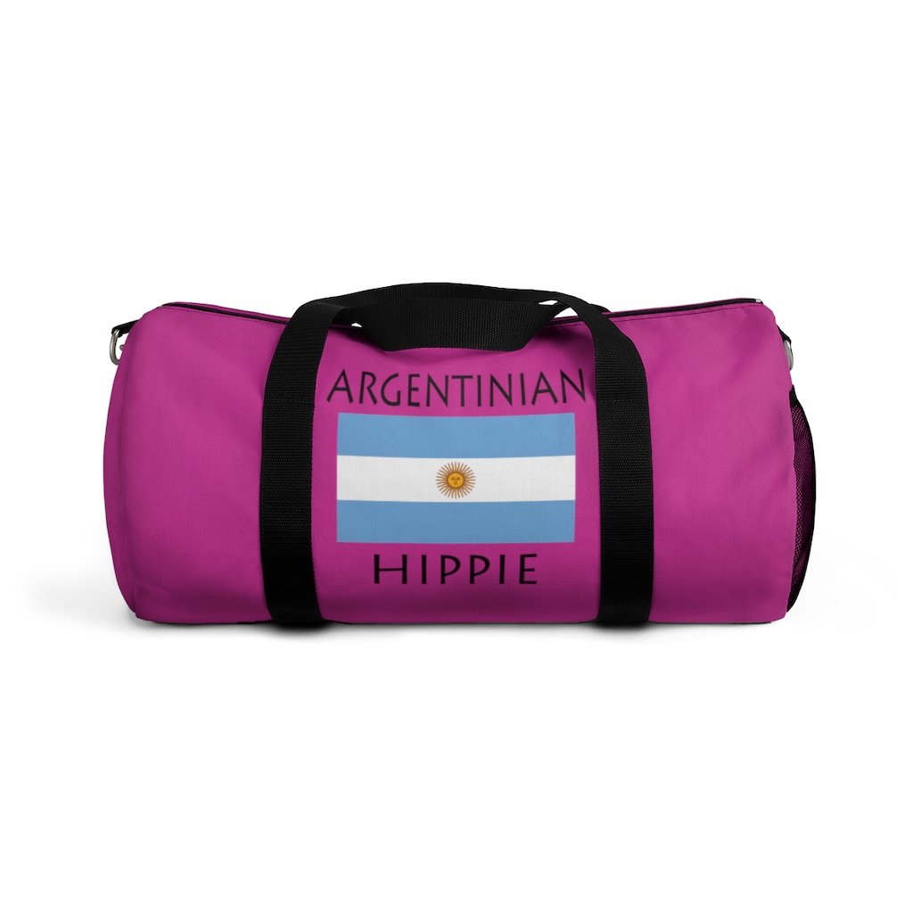 Stately Wear's Argentinian Flag Hippie duffel bag. We are a Katie Couric Shop partner. The perfect accessory as a beach bag, ski bag, travel bag & gym or yoga bag. Custom made one-at-a-time. 2 sizes to choose.