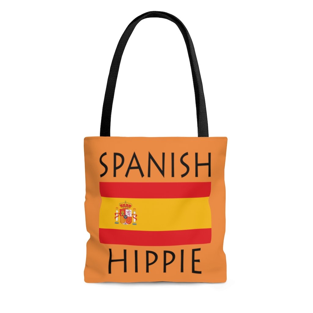    The Stately Wear Spanish Flag Hippie tote bag has bold colors from the iconic Spanish flag. Made with biodegradable inks & dyes and made one-at-a-time it is environmentally friendly. 3 different sizes to choose from so it is a great gym bag, beach bag, yoga bag, Pilates bag and travel bag.
