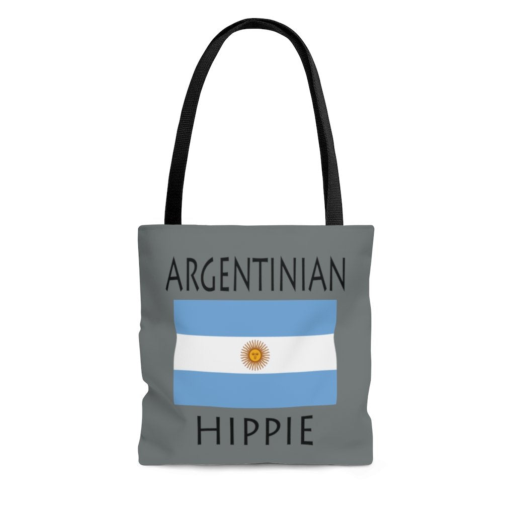 The Stately Wear Argentinian Flag Hippie tote bag has bold colors from the Argentinian flag.  Environmentally friendly tote bag made with biodegradable inks & dyes and made one-at-a-time.  3 practical sizes so it is a great gym bag, beach bag, yoga bag, Pilates bag and travel bag.
