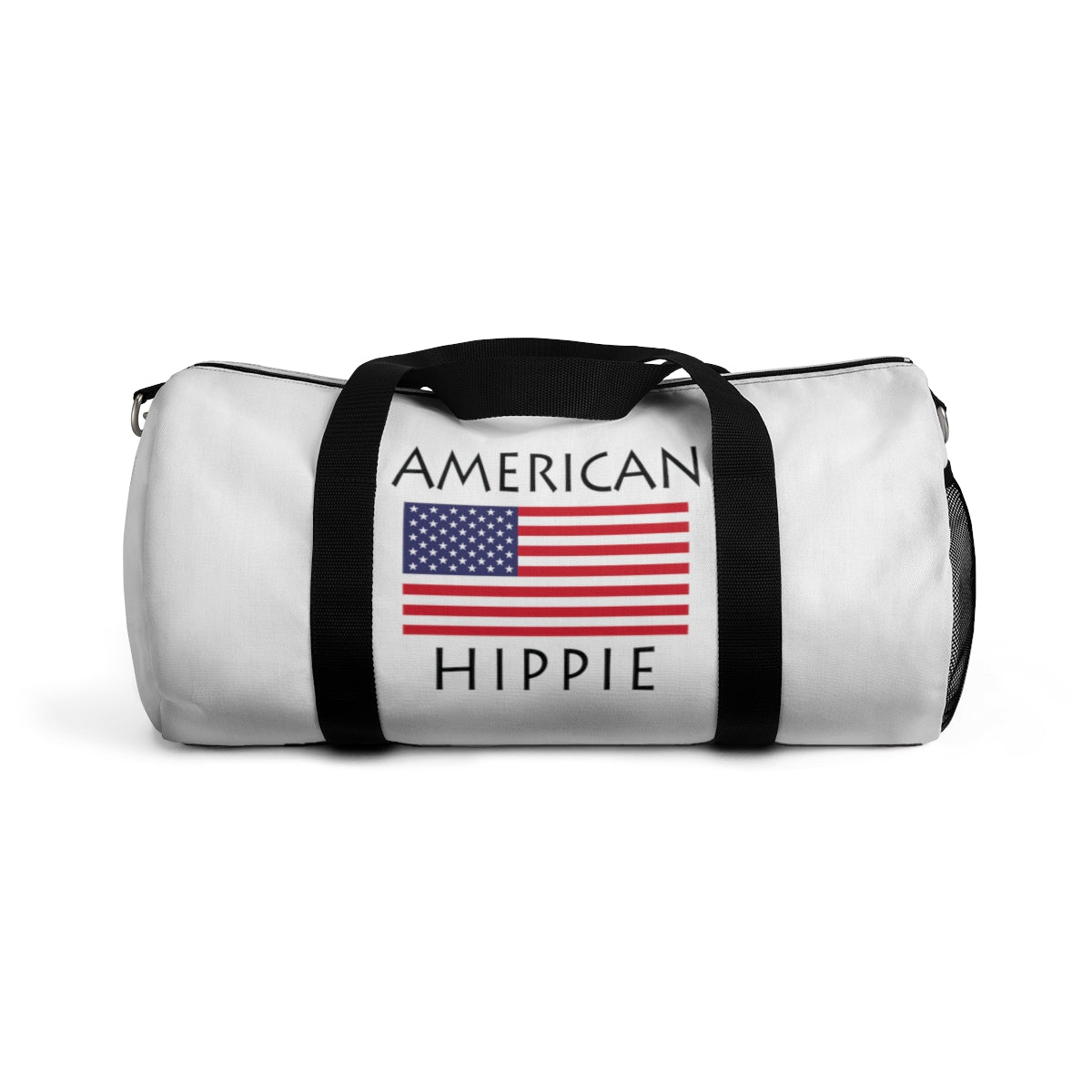 Stately Wear's American Flag Hippie duffel bag. We are a Katie Couric Shop partner. The perfect accessory as a beach bag, ski bag, travel bag & gym or yoga bag. Custom made one-at-a-time. 2 sizes to choose.