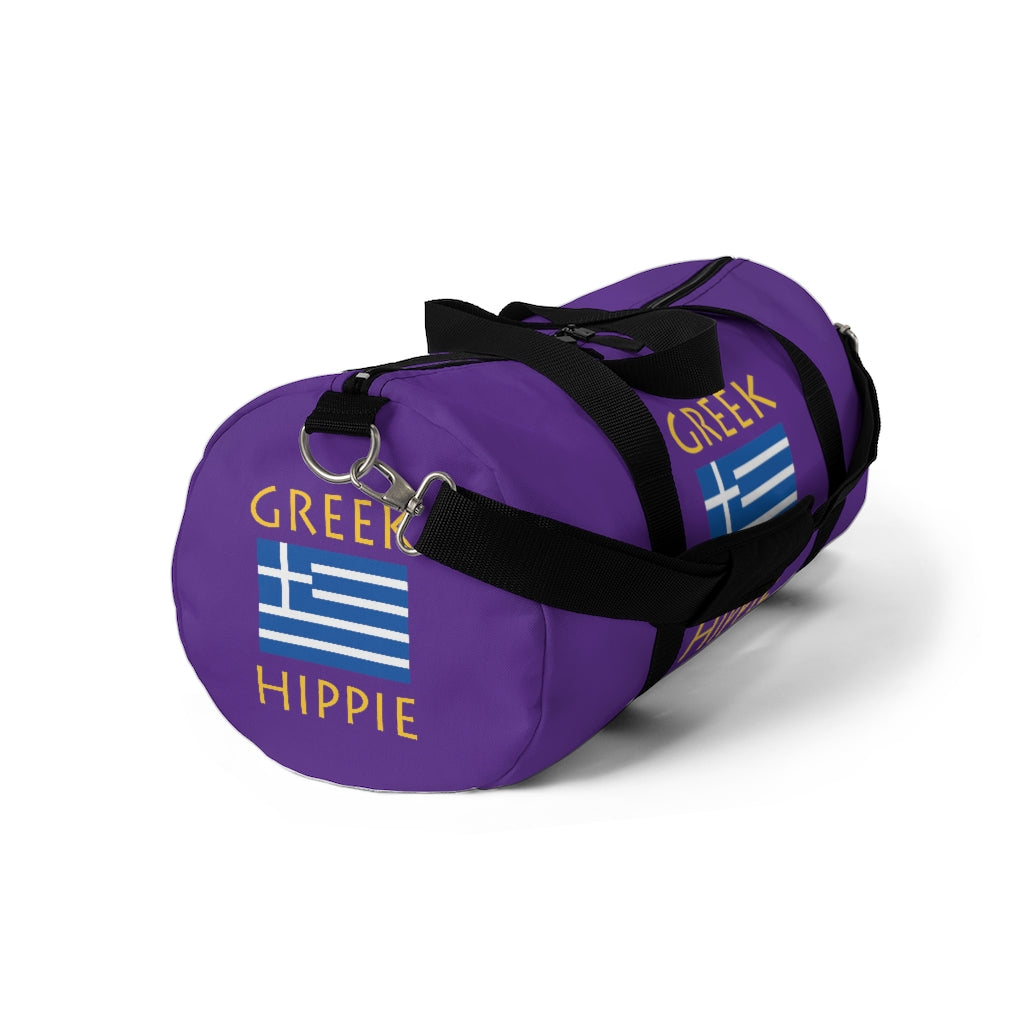 You will love Stately Wear's Greek Flag Hippie duffel bag. Katie Couric Shop partner. Perfect accessory as a beach bag, ski bag, travel bag & gym or yoga bag.  Custom made one-at-a-time.  Environmentally friendly.  Biodegradable inks & dyes.  Good for the planet. 2 sizes to choose.