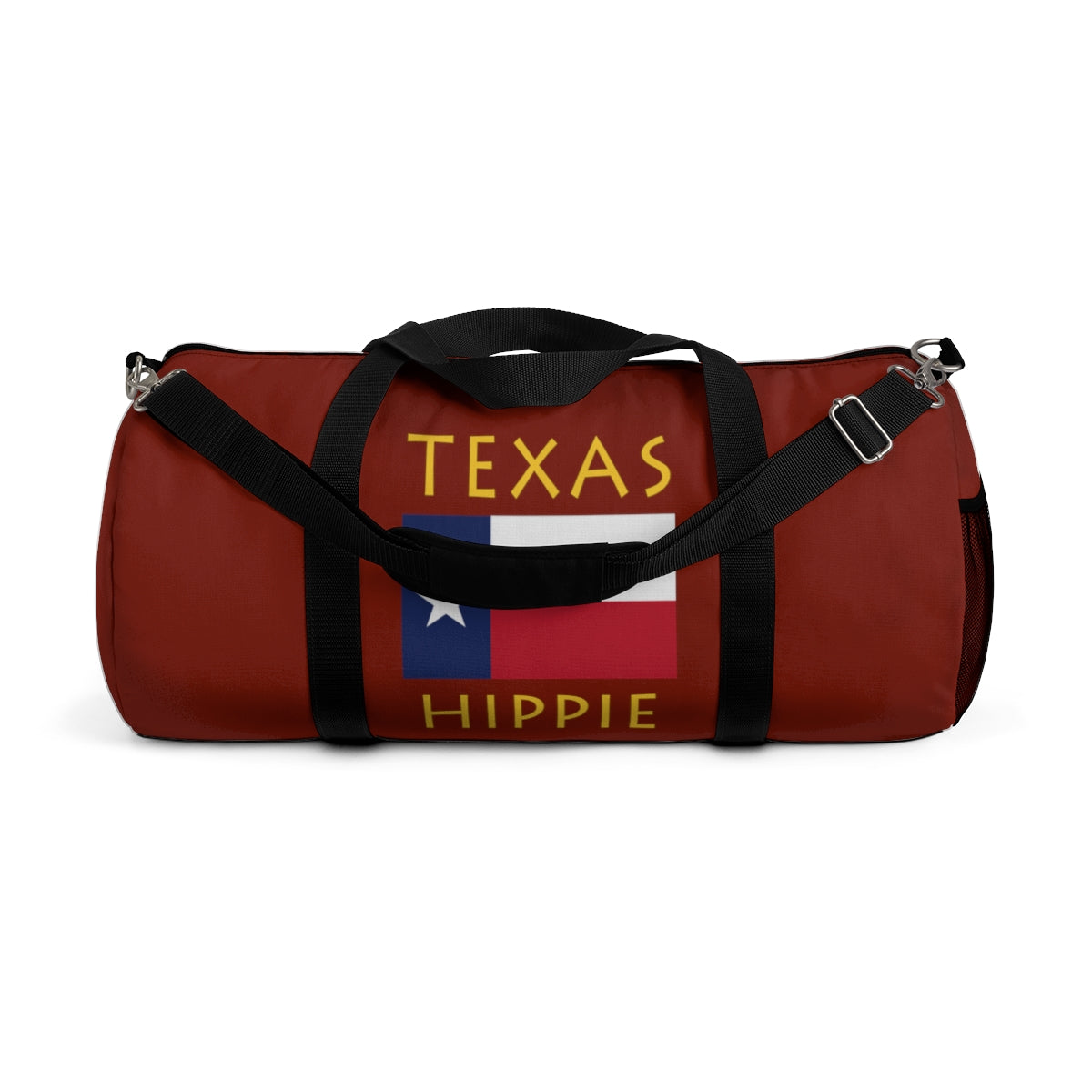 Stately Wear's Texas Flag Hippie duffel bag is colorful, iconic and stylish. We are a Katie Couric Shop partner. This duffel bag is the perfect accessory as a beach bag, ski bag, travel bag, shopping bag & gym bag, Pilates bag or yoga bag. Custom made one-at-a-time with environmentally friendly biodegradable inks & dyes. 2 sizes to choose. Stately Wear's bags are very durable, soft and colorful duffels with durable straps.