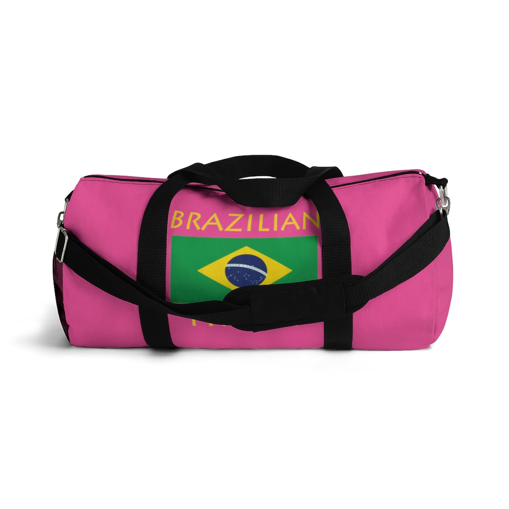 Stately Wear's Brazilian Flag Hippie duffel bag is colorful, iconic and stylish. We are a Katie Couric Shop partner. This duffel bag is the perfect accessory as a beach bag, ski bag, travel bag, shopping bag & gym bag, Pilates bag or yoga bag. Custom made one-at-a-time with environmentally friendly biodegradable inks & dyes. 2 sizes to choose.  Stately Wear's bags are very durable, soft and colorful duffel bags.  Stately Wear's flag hippie bags also have durable straps.  Very chic and boho stylish.