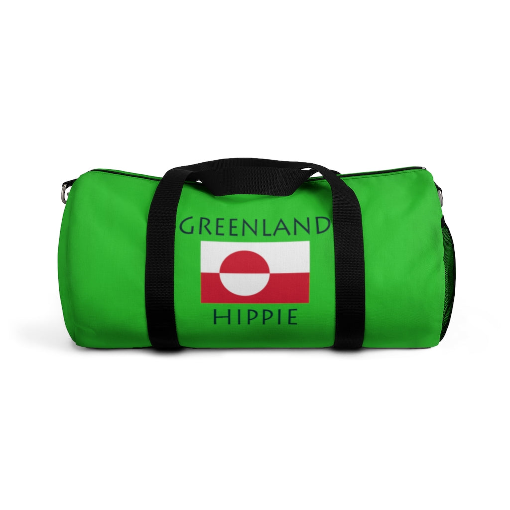 You will love Stately Wear's Greenland Flag Hippie duffel bag. Katie Couric Shop partner. Perfect accessory as a beach bag, ski bag, travel bag & gym or yoga bag.  Custom made one-at-a-time.  Environmentally friendly.  Biodegradable inks & dyes.  Good for the planet. 2 sizes to choose.