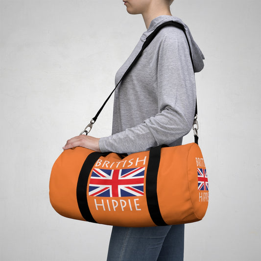 Stately Wear's British Flag Hippie duffel bag. We are a Katie Couric Shop partner. The perfect accessory as a beach bag, ski bag, travel bag & gym or yoga bag. Custom made one-at-a-time. Environmentally friendly. Biodegradable inks & dyes. Good for the planet. 2 sizes to choose.