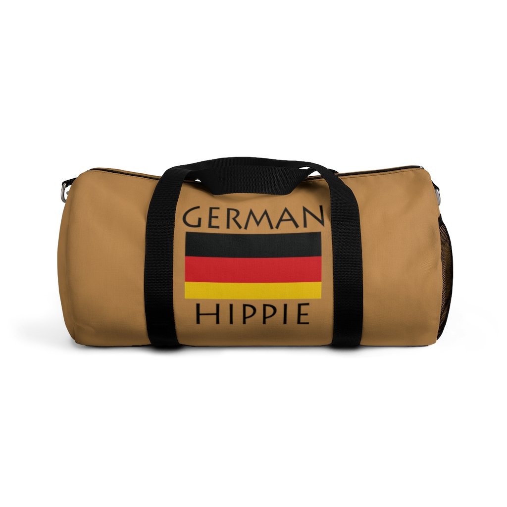 You will love Stately Wear's German Flag Hippie duffel bag. Katie Couric Shop partner. Perfect accessory as a beach bag, ski bag, travel bag & gym or yoga bag.  Custom made one-at-a-time.  Environmentally friendly.  Biodegradable inks & dyes.  Good for the planet. 2 sizes to choose.