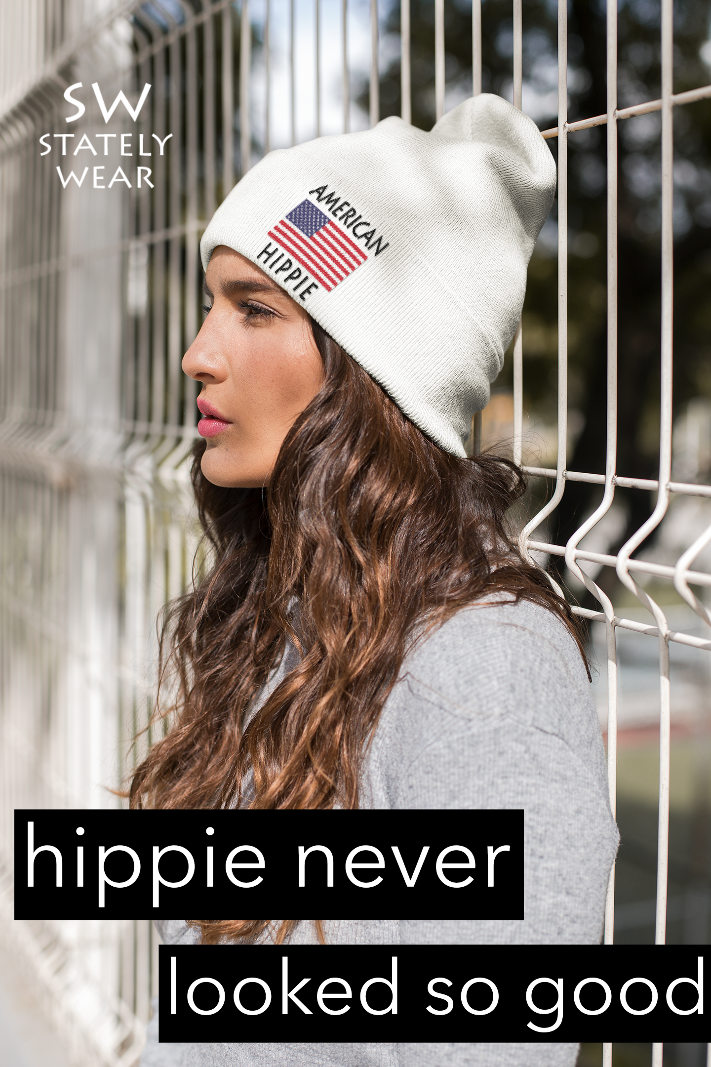 a great american flag beanie. this beanie will keep you warm and stylish. Stately Wear's flag hippie collection of hoodies, tees, leggings, duffels & totes are bestsellers.  Amazon besteller.