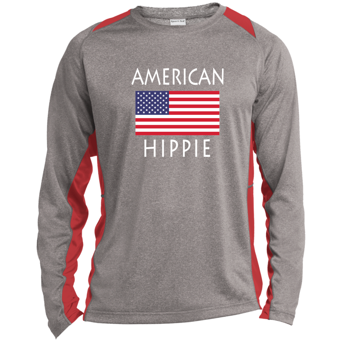 American Flag Hippie™ Long Sleeve Heather Colorblock Performance Tee