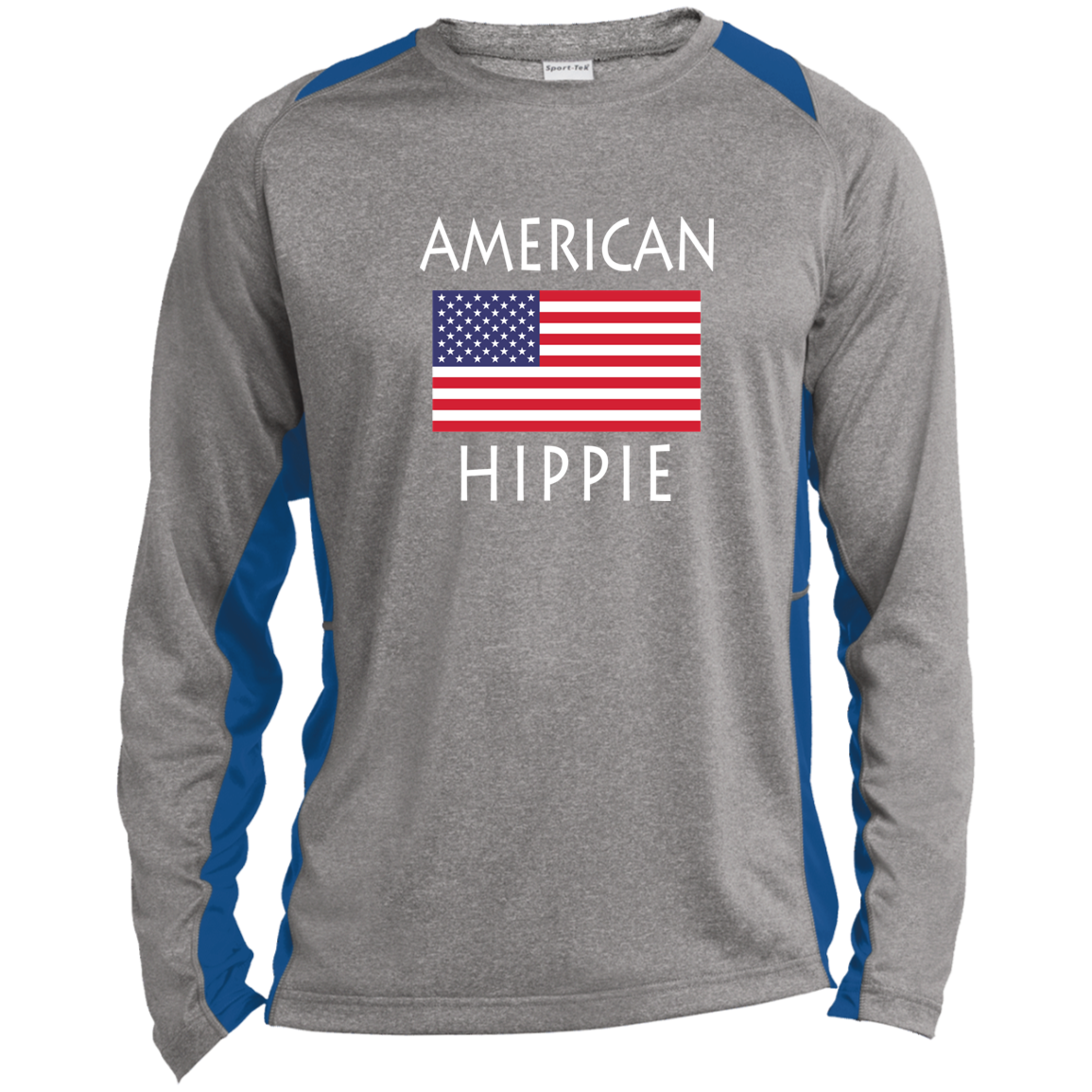 American Flag Hippie™ Long Sleeve Heather Colorblock Performance Tee