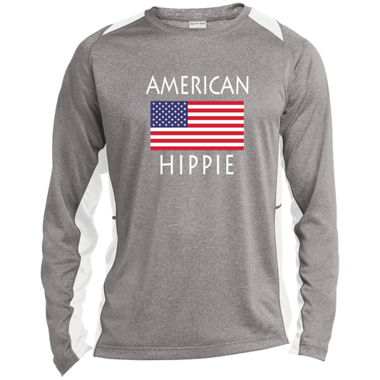 American Flag Hippie™ Long Sleeve Heather Colorblock Performance Tee
