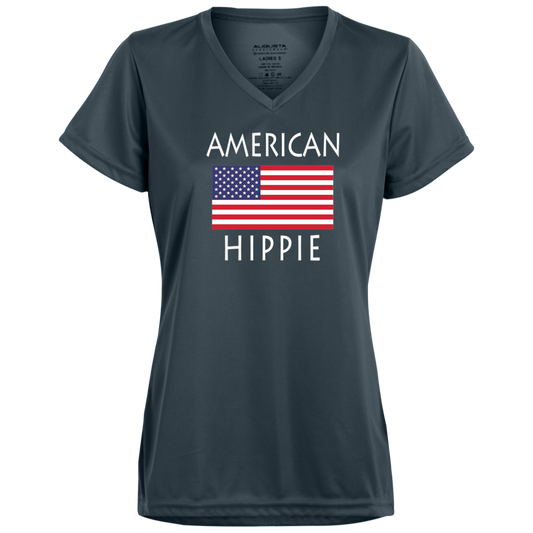 American Flag Hippie Women's Moisture-Wicking V-Neck Tee