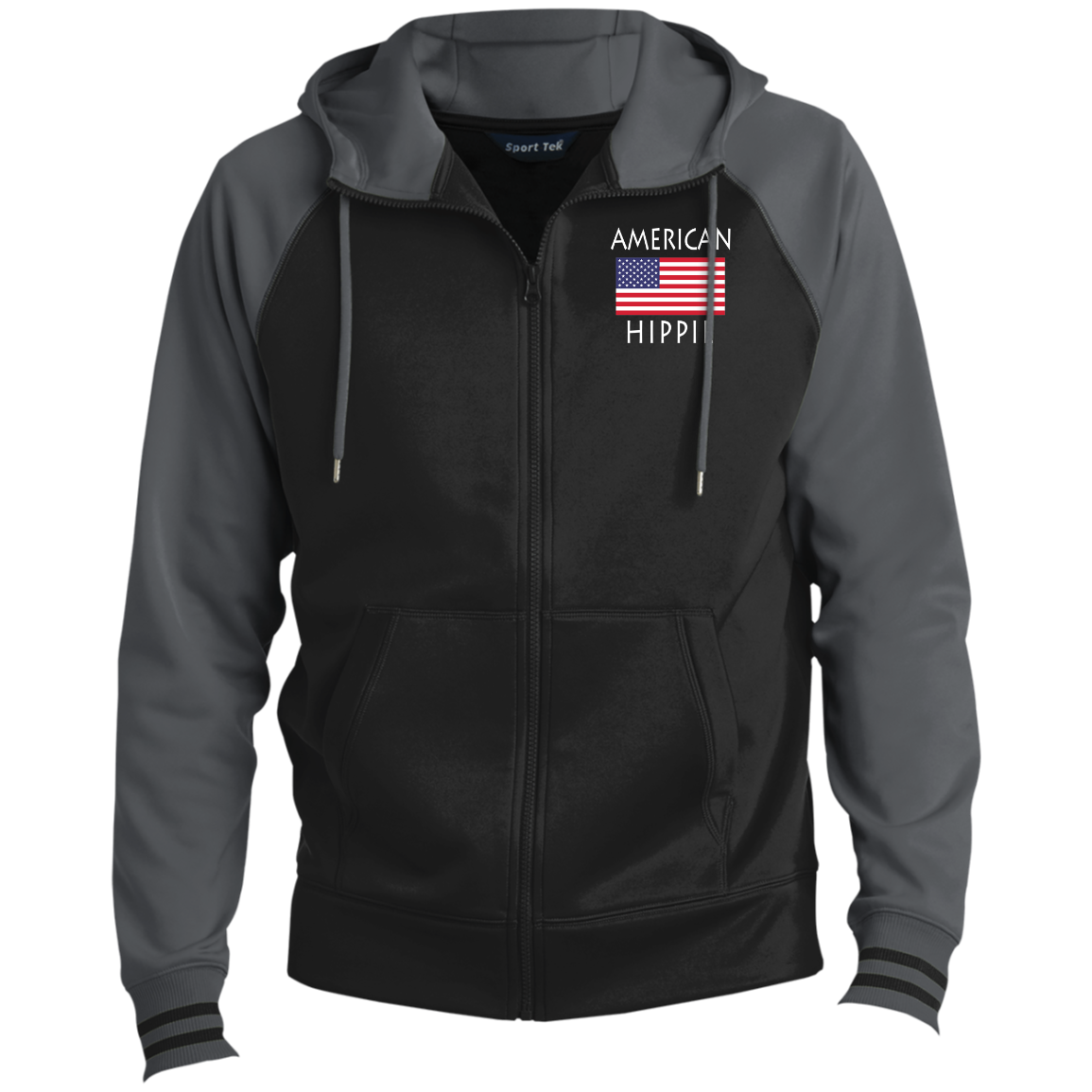 American Flag Hippie Men's Sport-Wick® Full-Zip Hooded Jacket