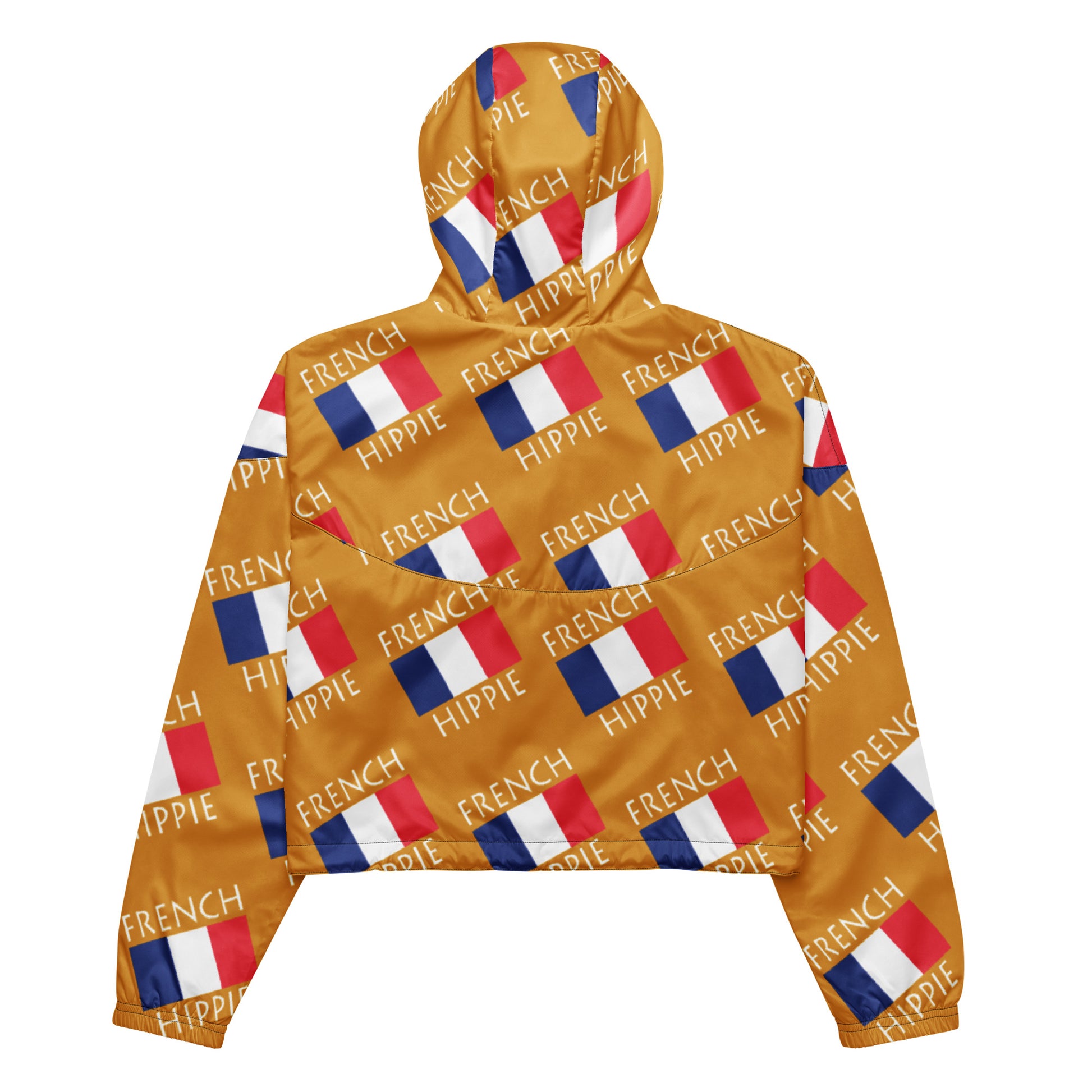 Your French Flag Hippie Stylish cropped windbreaker half-zip jacket is a fashion statement! Hiking or hanging out it is super functional while making you look beautiful. Features include side-slit pockets, breathable mesh lining, and adjustable draw cords on the hood and waist to support all your stylish outdoor looks.