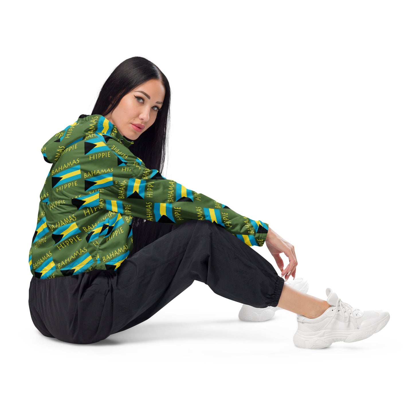 Bahamas Flag Hippie™ Women’s Stylish cropped windbreaker