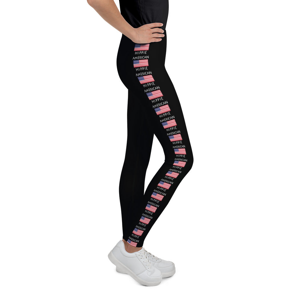 Stately Wear's American Flag Hippie youth leggings have bold colors, great fit and the polyester spandex combination is the perfect fit. The Alaskan flag design around the waist and down the side of each leg are bold, unique and colorful! Stately Wear flag leggings are great for the gym, yoga, Pilates, the coffee shop, you'll like to use them every day.