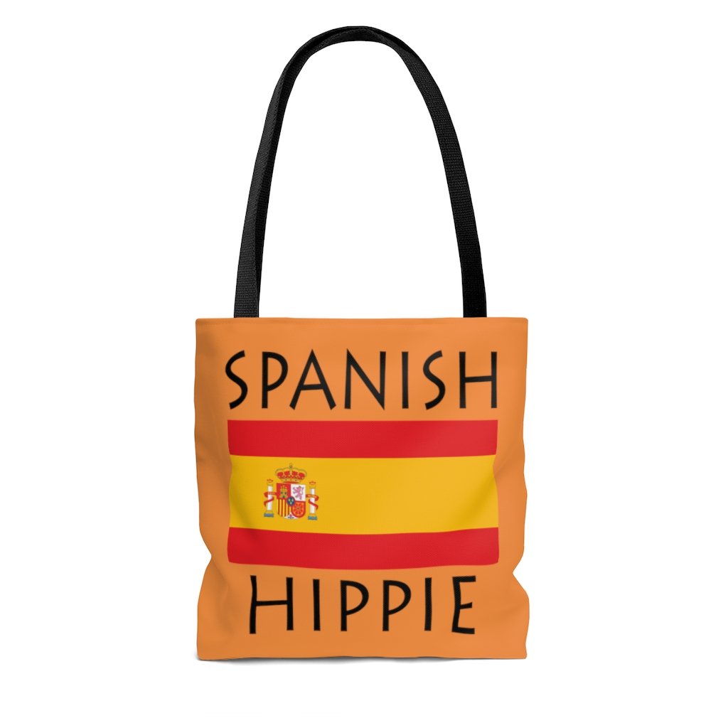    The Stately Wear Spanish Flag Hippie tote bag has bold colors from the iconic Spanish flag. Made with biodegradable inks & dyes and made one-at-a-time it is environmentally friendly. 3 different sizes to choose from so it is a great gym bag, beach bag, yoga bag, Pilates bag and travel bag.