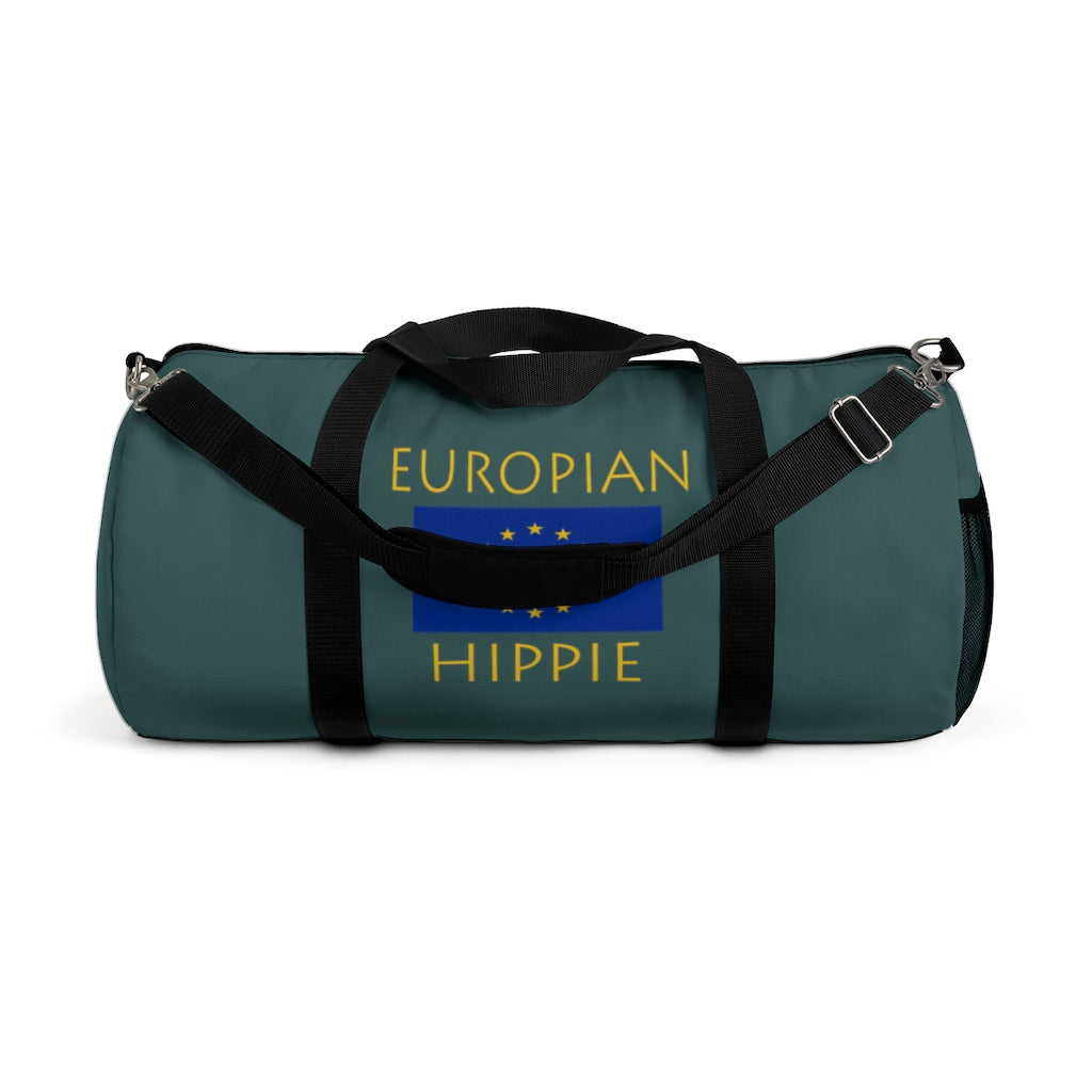  Stately Wear's European Flag Hippie duffel bag is colorful, iconic and Boho stylish. We are a Katie Couric Shop partner. This duffel bag is the perfect accessory as a beach bag, ski bag, travel bag, shopping bag & gym bag, Pilates bag or yoga bag. Custom made one-at-a-time with environmentally friendly biodegradable inks & dyes. 2 sizes to choose. Stately Wear's bags are very durable, soft and colorful duffels with durable strap.