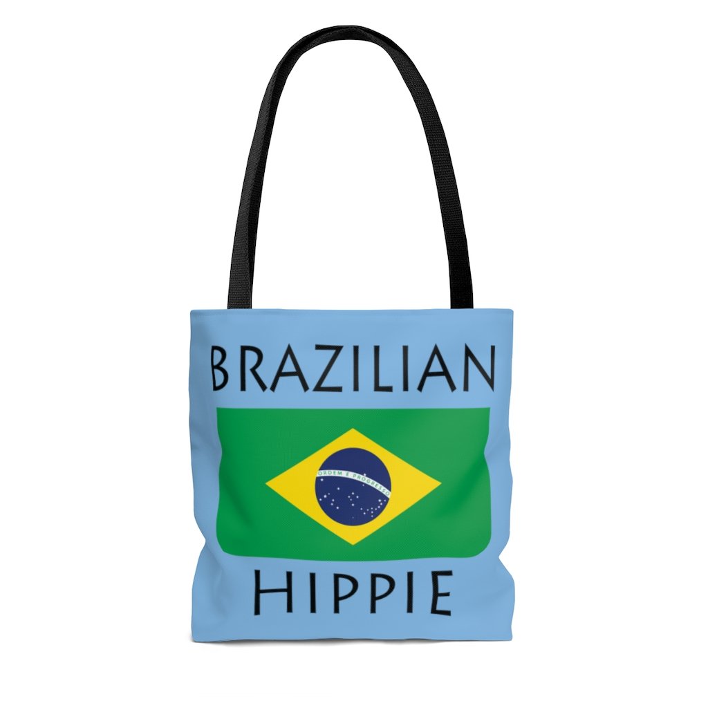 The Stately Wear Brazilian Flag Hippie tote bag has bold colors from the Brazilian flag.  Environmentally friendly tote bag made with biodegradable inks & dyes and made one-at-a-time.  Available in 3 sizes so it is perfect as a great gym bag, beach bag, yoga bag, Pilates bag and travel bag.