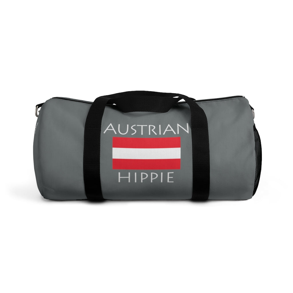 Stately Wear's Austrian Flag Hippie duffel bag is colorful, iconic and stylish. We are a Katie Couric Shop partner. This duffel bag is the perfect accessory as a beach bag, ski bag, travel bag, shopping bag & gym bag, Pilates bag or yoga bag. Custom made one-at-a-time with environmentally friendly biodegradable inks & dyes. 2 sizes to choose.  Stately Wear's bags are very durable, soft and colorful duffel bags.