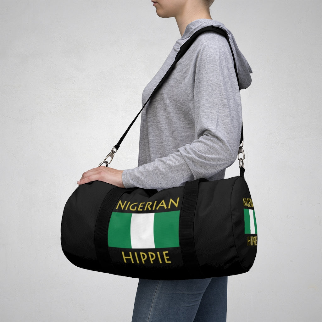You will love Stately Wear's Nigerian Flag Hippie™ duffel bag. Katie Couric Shop partner. Perfect accessory as a beach bag, ski bag, travel bag & gym or yoga bag.  Custom made one-at-a-time.  Environmentally friendly.  Biodegradable inks & dyes.  Good for the planet. 2 sizes to choose.