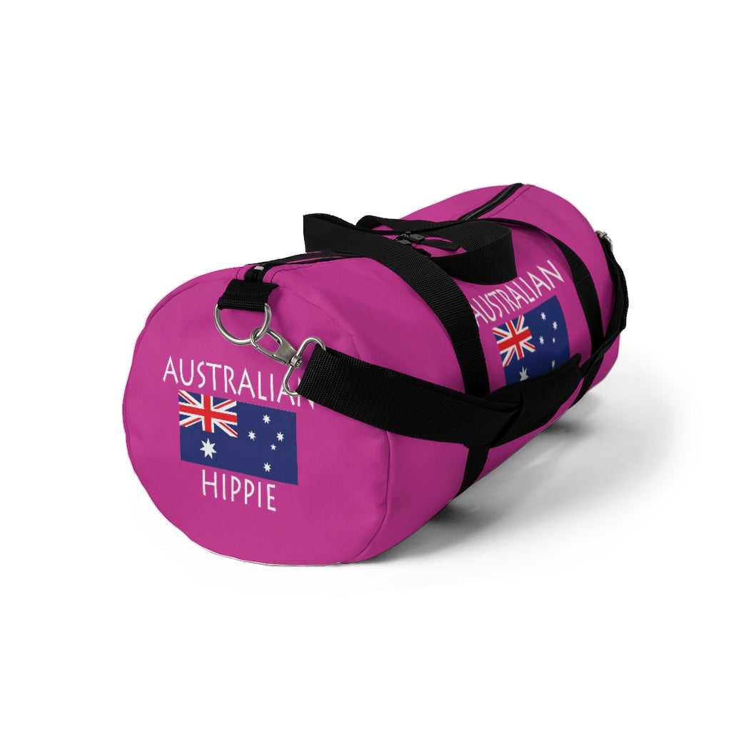 Stately Wear's Australian Flag Hippie duffel bag is colorful, iconic and stylish. We are a Katie Couric Shop partner. This duffel bag is the perfect accessory as a beach bag, ski bag, travel bag, shopping bag & gym bag, Pilates bag or yoga bag. Custom made one-at-a-time with environmentally friendly biodegradable inks & dyes. 2 sizes to choose.  Stately Wear's bags are very durable, soft and colorful duffel bags.