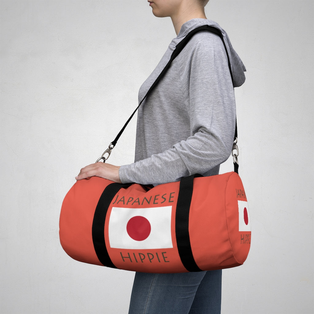 You will love Stately Wear's Japanese Flag Hippie duffel bag. Katie Couric Shop partner. Perfect accessory as a beach bag, ski bag, travel bag & gym or yoga bag.  Custom made one-at-a-time.  Environmentally friendly.  Biodegradable inks & dyes.  Good for the planet. 2 sizes to choose.