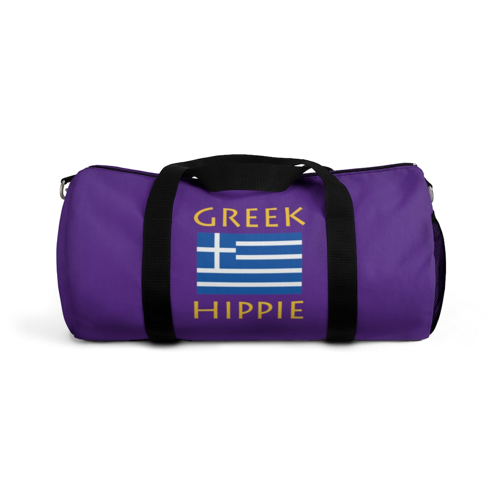 You will love Stately Wear's Greek Flag Hippie duffel bag. Katie Couric Shop partner. Perfect accessory as a beach bag, ski bag, travel bag & gym or yoga bag.  Custom made one-at-a-time.  Environmentally friendly.  Biodegradable inks & dyes.  Good for the planet. 2 sizes to choose.